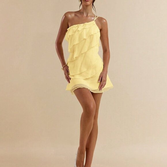 Dresses & Skirts - Yellow Party Women's Layered Lotus Leaf Mini Dress